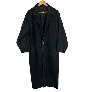Sunbelt Denim Duster Coat One Size Vintage 90s Long Button Up Pockets Dark Wash